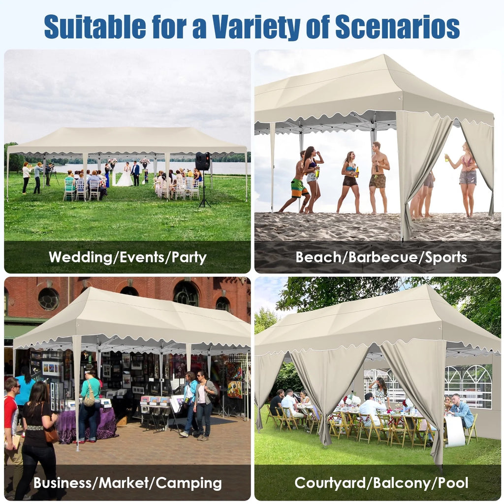 COBIZI 10X20 Pop up Canopy Tent with 6 Removable Side Walls Heavy Duty,Waterproof Adjustable Outdoor Event Party tent Parties,Commercial Instant Portable,Weddings,Camping,with Wheeled Bag,Gray