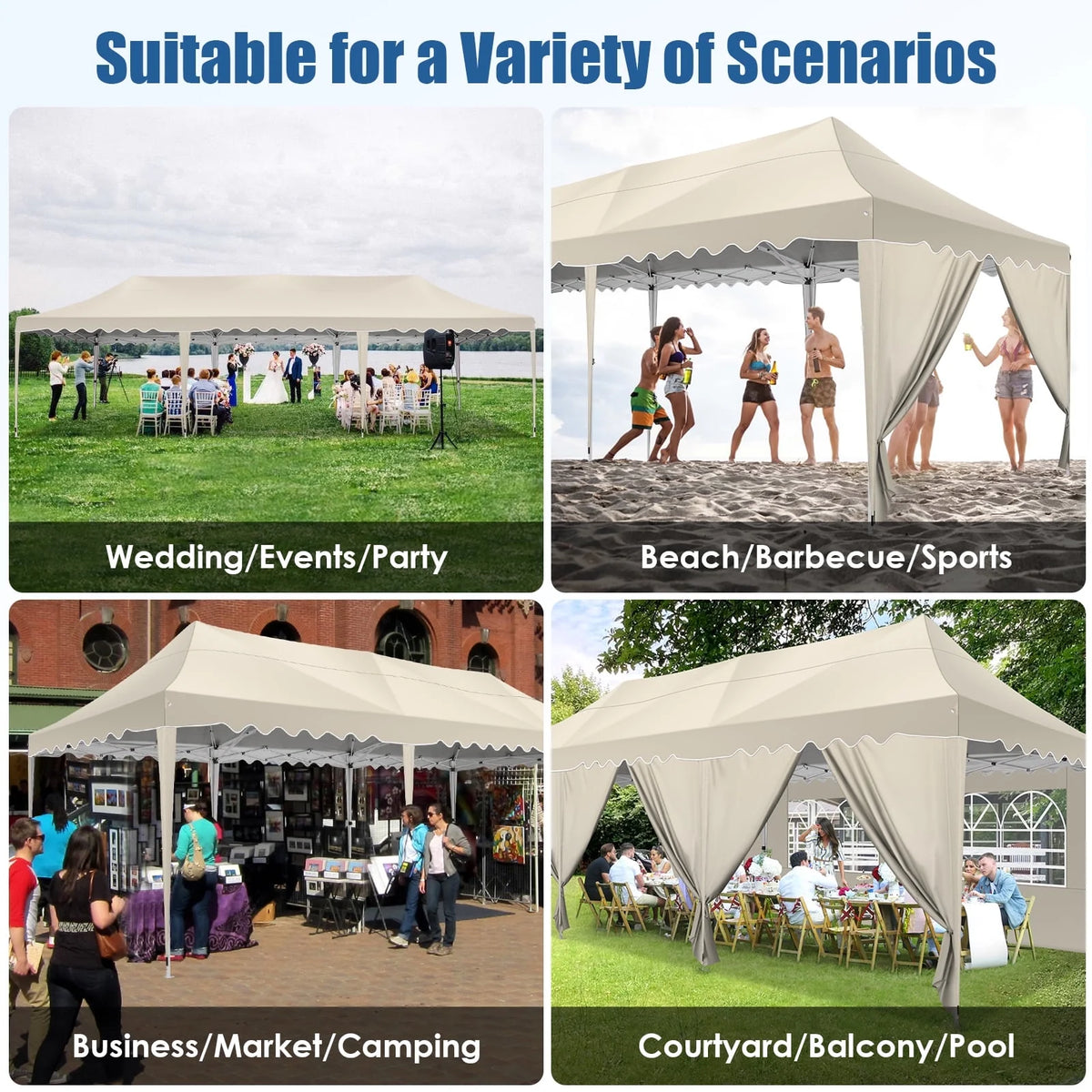 COBIZI 10X20 Pop up Canopy Tent with 6 Removable Side Walls Heavy Duty,Waterproof Adjustable Outdoor Event Party tent Parties,Commercial Instant Portable,Weddings,Camping,with Wheeled Bag,Gray