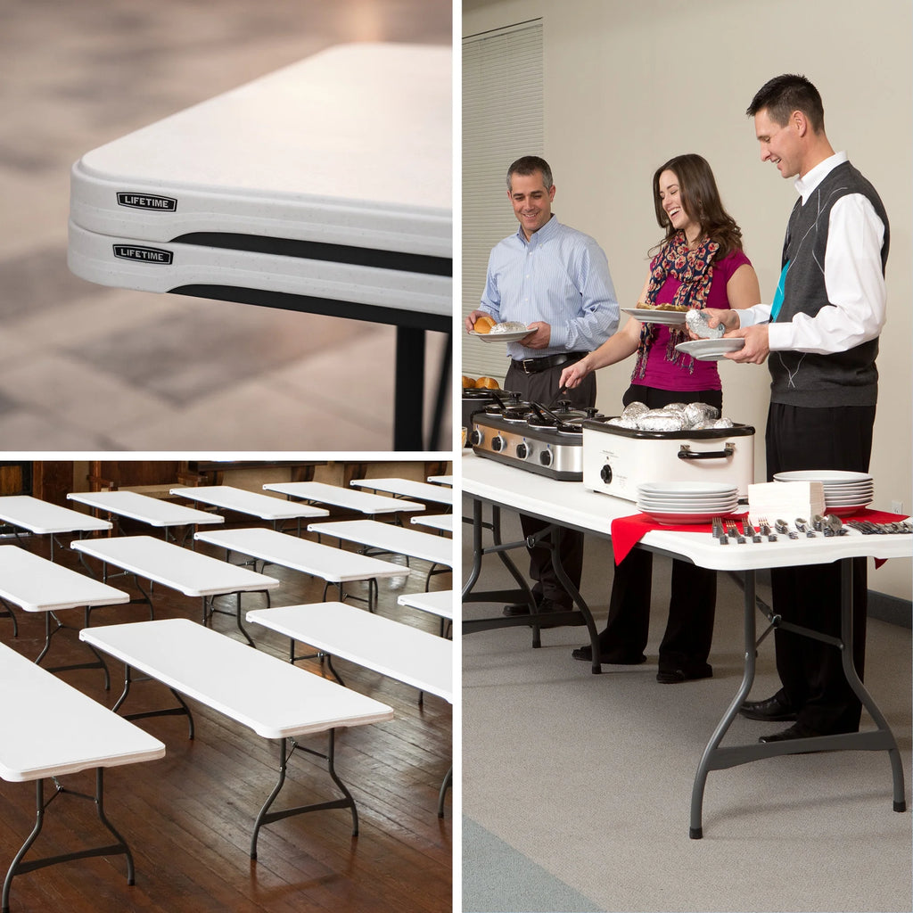 Lifetime (4) 8-Foot Rectangle Stacking Tables and (32) Chairs Combo Indoor/Outdoor Commercial Grade, White Granite (80410)