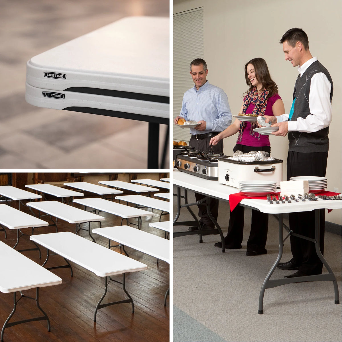 Lifetime (4) 8-Foot Rectangle Stacking Tables and (32) Chairs Combo Indoor/Outdoor Commercial Grade, White Granite (80410)