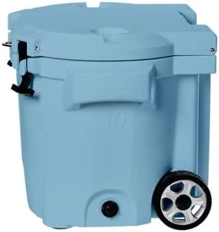30 Quart Wheeled Hard Cooler Insulated Portable Ice Chest Box Durable, All-Terrain Rolling Cooler for Beach, Drink, Beverage, Boating, Fishing, Camping, and Outdoor Activities