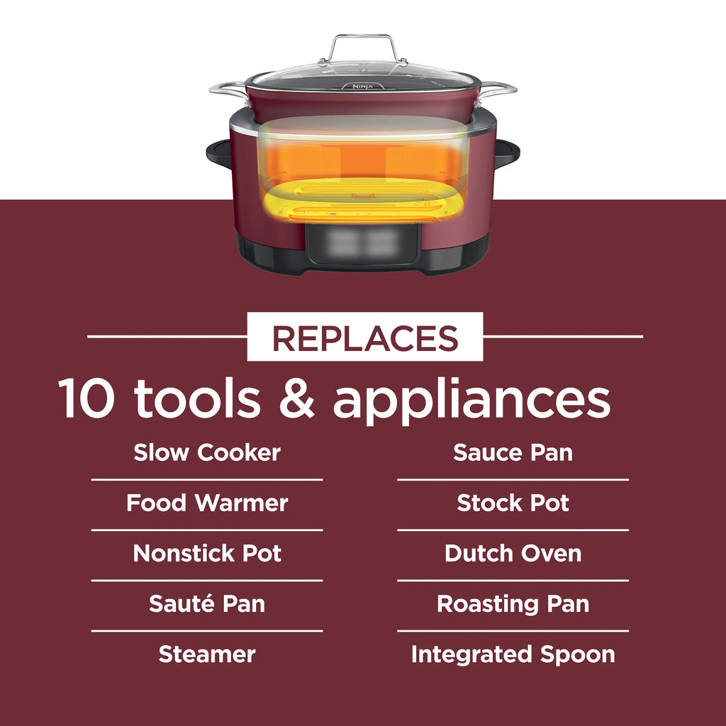 2026 NewNinja Foodi Possible Cooker, 8.5 Quart, 6-in-1 Multi-Cooker, Slow Cooker, Steamer, Glass Lid Integrated Cooking Utensil, Nonstick, Oven Safe Pot to 500°F, Cherry Tarte, MC1000WM