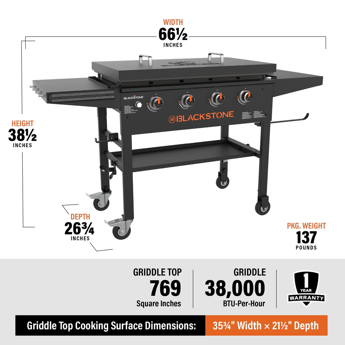4-Burner 36" Griddle Cooking Station with Hard Cover