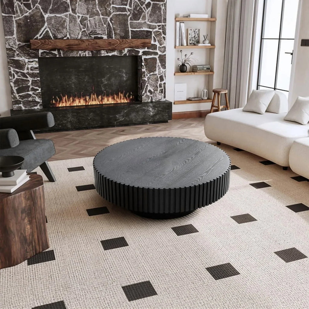 2026 NewFFH 43.7 inch Oval Coffee Table for Living Room,Handcraft Rustic Corner Coffee Table Nature Wood Relief Sturdy Pedestal for Apartmen,Side Table Centre Table,Nature Wood