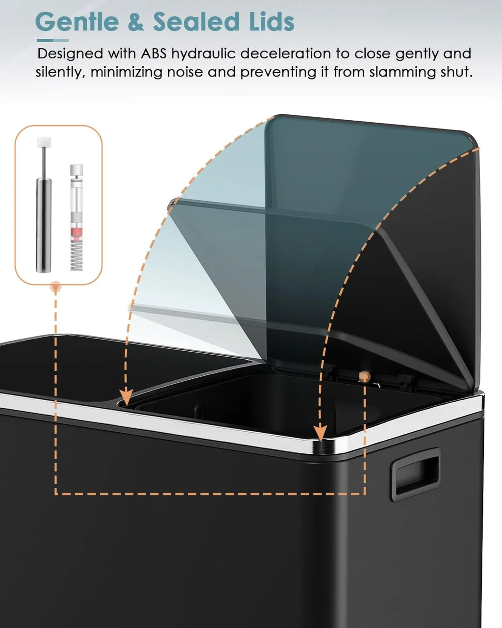 2026 NewLAZY BUDDY Dual Garbage Can, Stainless Steel 16 Gallon Step Kitchen Trash Can with Soft-Close Lid, Double Compartment Garbage Recycling Bin