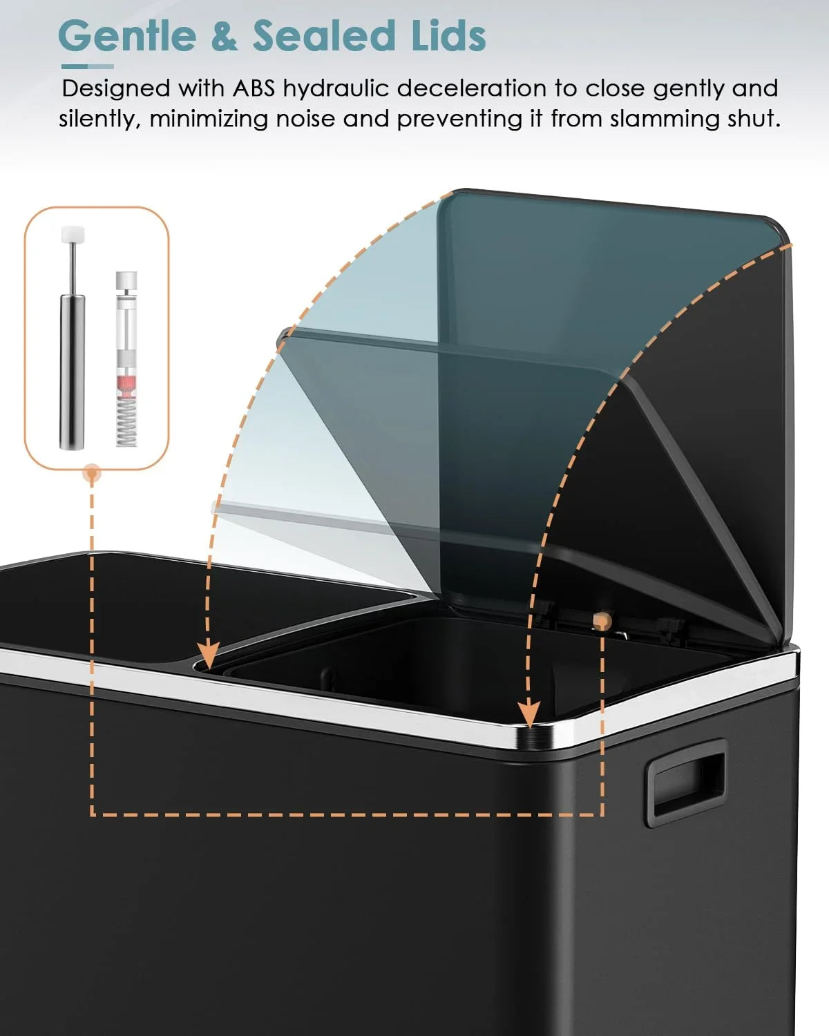 2026 NewLAZY BUDDY Dual Garbage Can, Stainless Steel 16 Gallon Step Kitchen Trash Can with Soft-Close Lid, Double Compartment Garbage Recycling Bin
