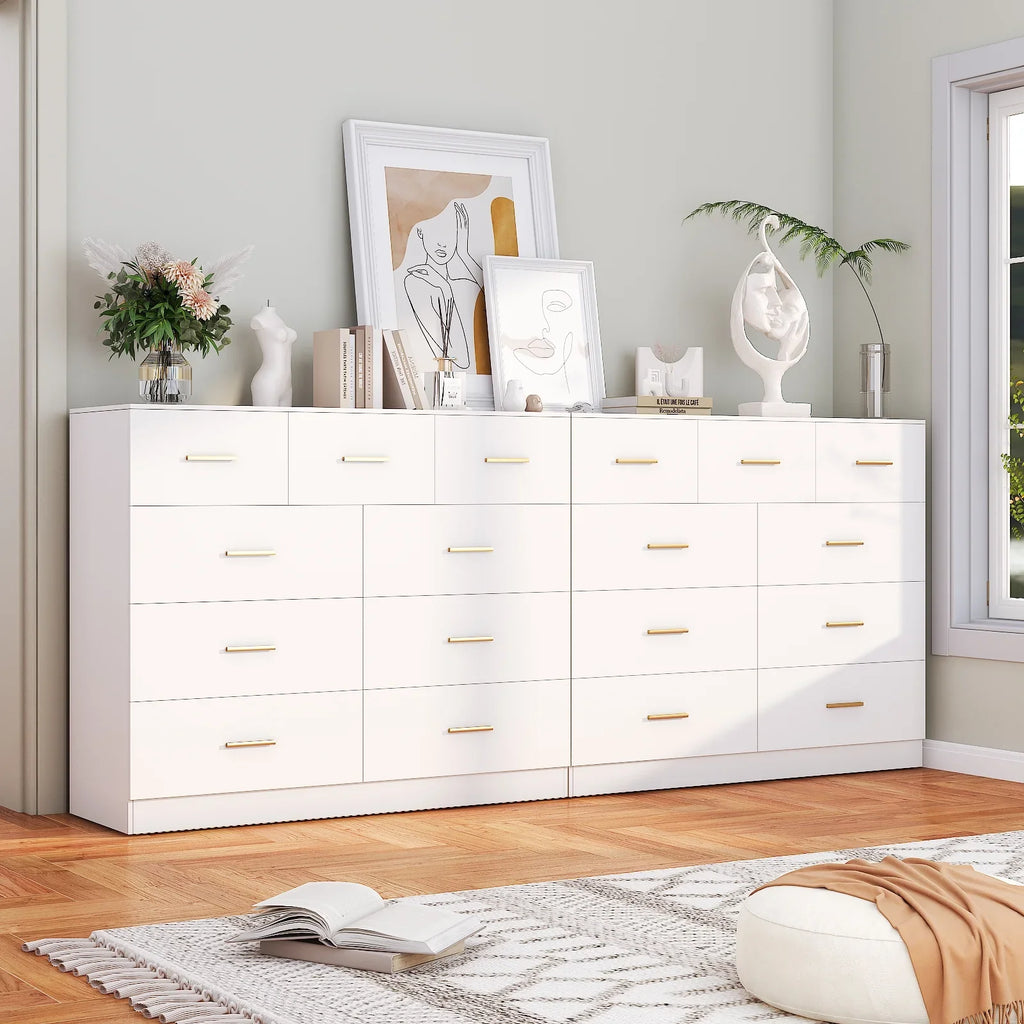 2026 NewKtaxon 6 Drawer Double Dresser Wood Dresser Storage Cabinet Drawer Organizer Chest Of Drawers, White