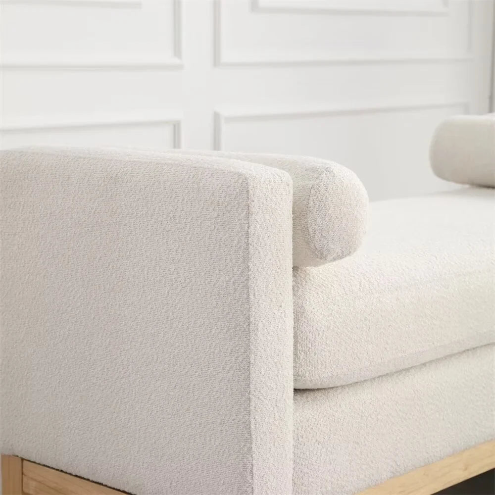 2026 NewEnd of Bed Bench, 53.5" Boucle Fabric Upholstered Entryway Bench with Wood Legs & Bolster Pillows, Rolled Arm Cushioned Ottoman Foot Rest Long Stool Window Extra Seating for Bedroom, Ivory