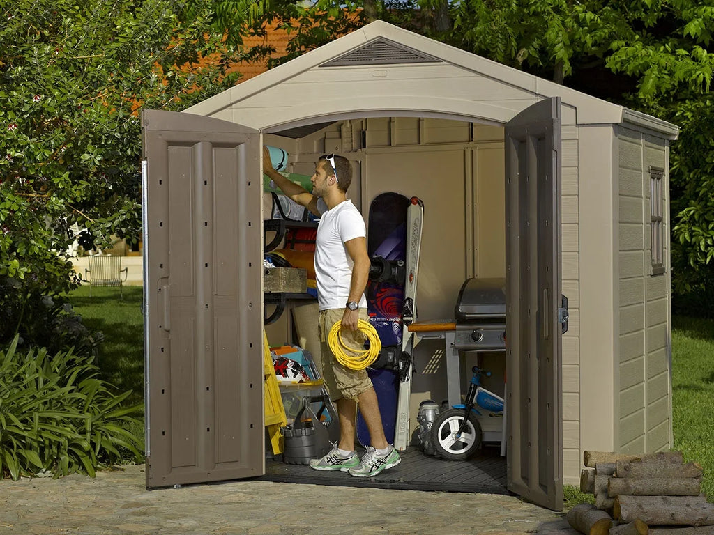 2026 NewKeter Factor 8 x 11 Foot All Weather Resin Outdoor Storage Shed, Taupe