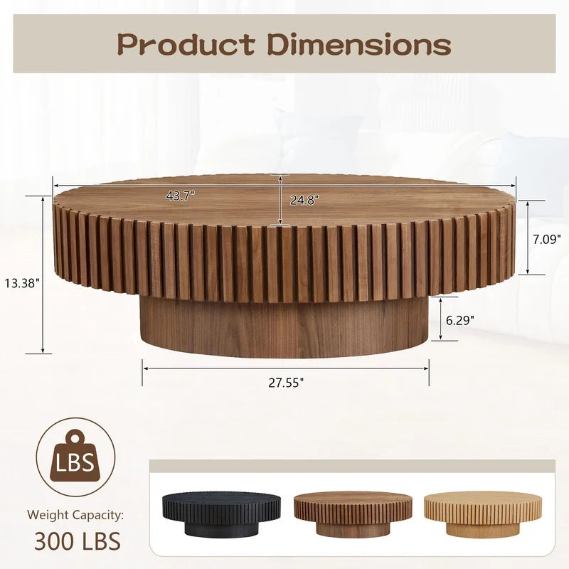 2026 NewFFH 43.7 inch Oval Coffee Table for Living Room,Handcraft Rustic Corner Coffee Table Nature Wood Relief Sturdy Pedestal for Apartmen,Side Table Centre Table,Nature Wood