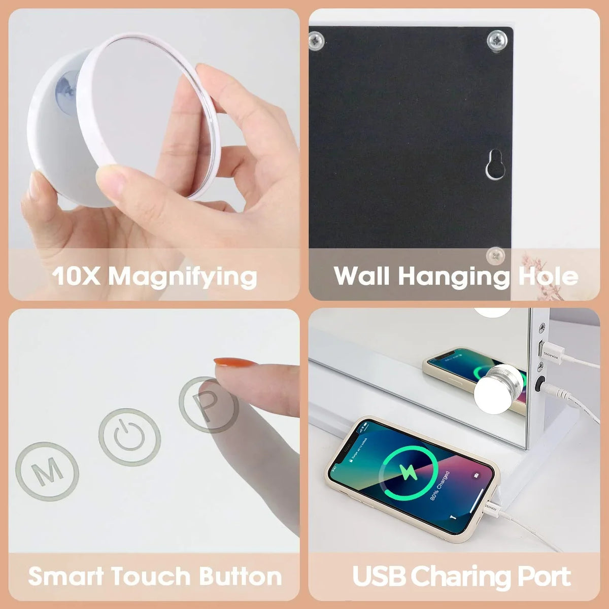 2026 NewFenchilin 32"x23" Vanity Mirror with Lights USB Charging Tabletop Wall Mount Metal White