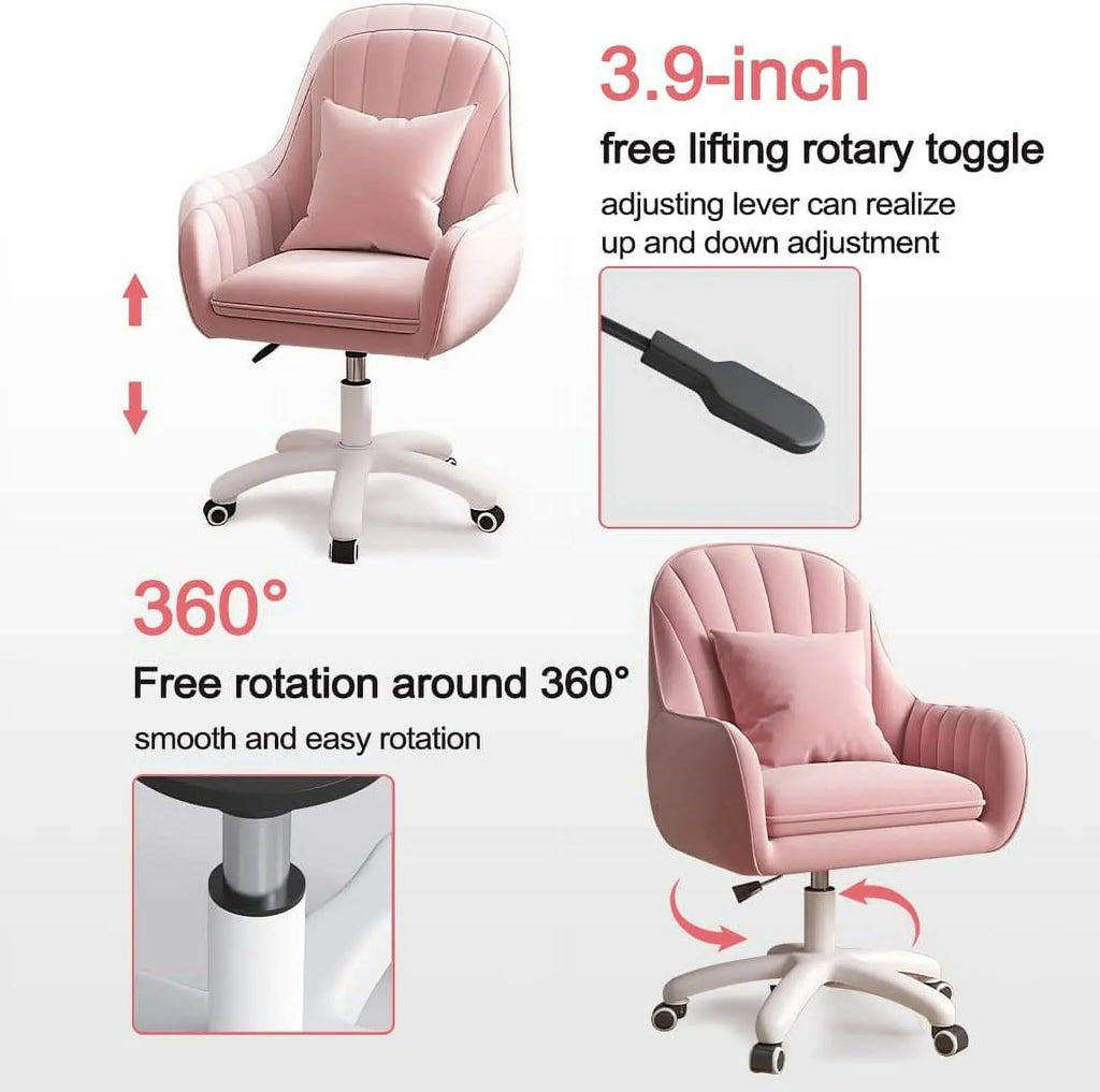 2026 NewHome Office Chair Computer Chair with Mid-Back Upholstered Modern Tufted Computer Task Chair Swivel Height Adjustable Velvet Accent Chair."White"