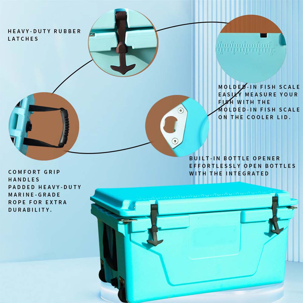 Segmart 65QT Hard Insulated Portable Cooler for Camping, Ultra-Light Insulated Ice Chest Box with 2 Wheels, Leak-Proof Cooler for Drink, Beverage, Beach, Camping, Picnic, Barbecue, Khaki