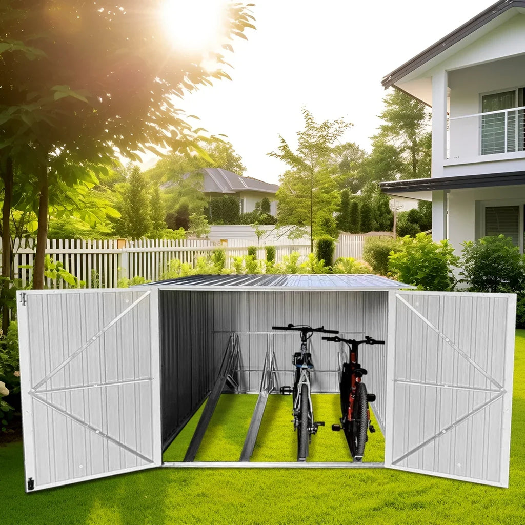 2026 New6.3' x 6.1' Outdoor Storage Shed Clearance, Metal Outdoor Storage Cabinet with Double Lockable Doors, Waterproof Tool Shed, Stores 4 Bikes, Backyard Shed for Garden, Patio, Lawn