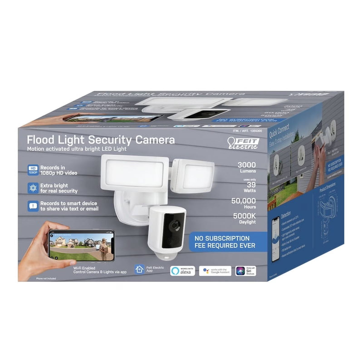 Feit Electric 270 Degree LED 39W Smart Motion Security Light with Camera, Daylight, 10" Adjustable Dual Heads, Dimmable