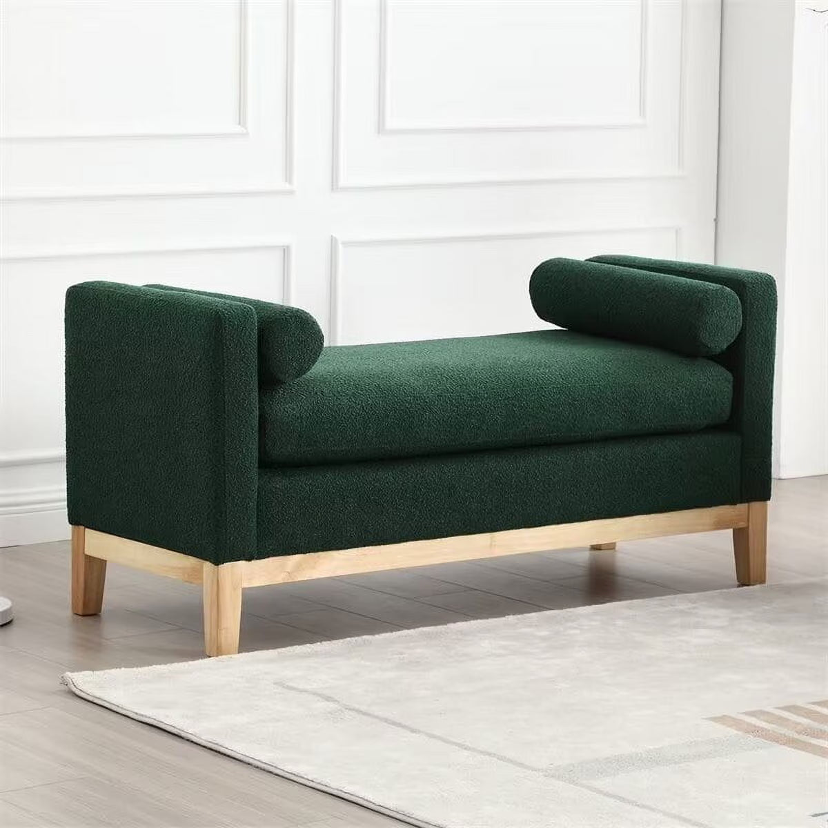 2026 NewEnd of Bed Bench, 53.5" Boucle Fabric Upholstered Entryway Bench with Wood Legs & Bolster Pillows, Rolled Arm Cushioned Ottoman Foot Rest Long Stool Window Extra Seating for Bedroom, Ivory