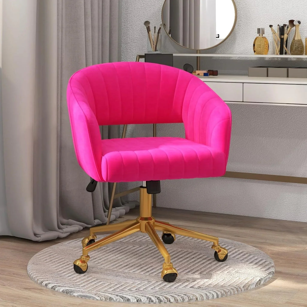 2026 NewHome Office Swivel Desk Chair, Modern Velvet Vanity Chair, Height Adjustable Armchair with Gold Base, Ergonomic Office Chair for Task Study Computer Room, Beige