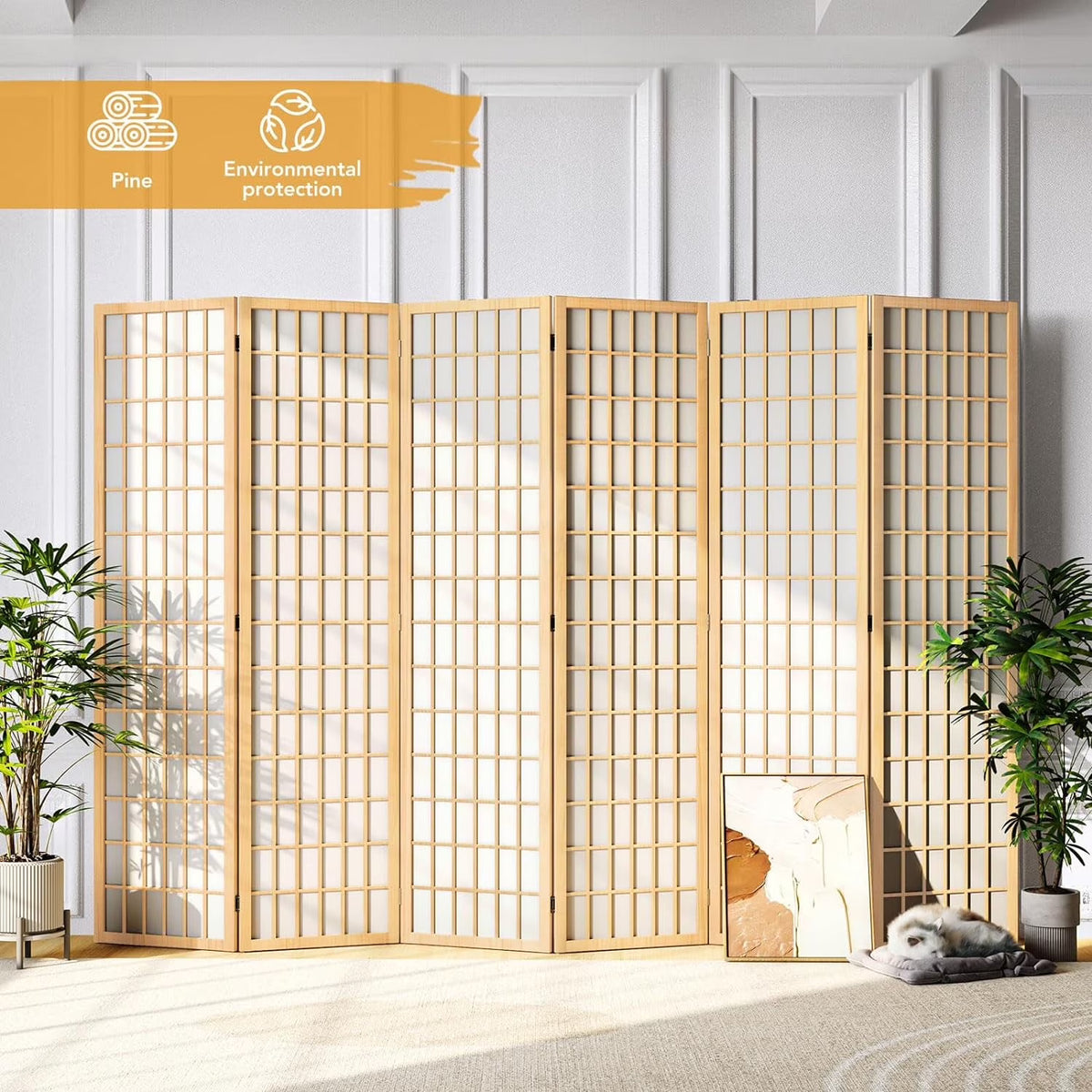 2026 NewJOSTYLE Room Divider Wall Shoji Screen, 6 Panel Folding Privacy Screen for Room Separation, Japanese Wood Room Divider Screen, 5.9 Ft, Natural