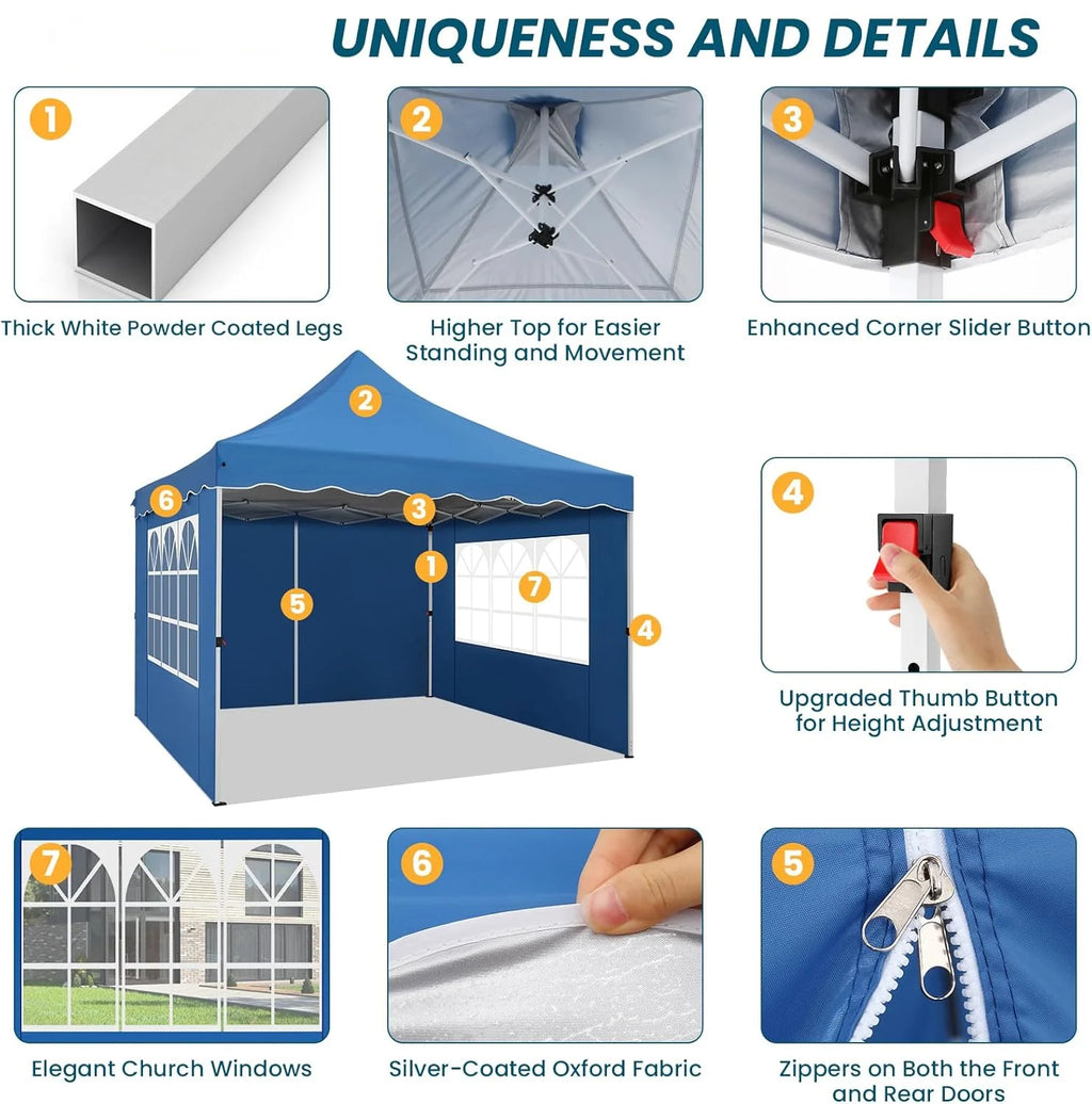 COBIZI 10X20 Pop up Canopy Tent with 6 Removable Side Walls Heavy Duty,Waterproof Adjustable Outdoor Event Party tent Parties,Commercial Instant Portable,Weddings,Camping,with Wheeled Bag,Gray