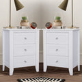 2026 NewGlavbiku Modern White 3 Drawer Nightstand Set of 2 with USB Ports & Power Outlets for Bedrooms,Adult