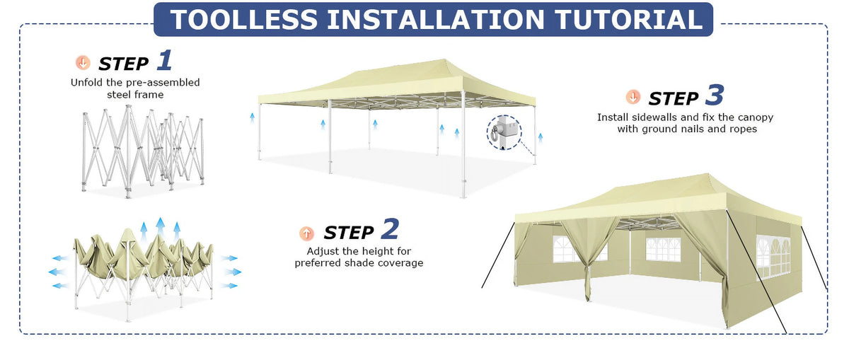 COBIZI 13x26 Heavy Duty Commercial Canopy Tent,Easy Pop Up Party Tent Gazebo,Outdoor Portable Party Canopy,Extra-large Size Space For Outside Wedding Gathering Activities,Waterproof&UPF 50+,White