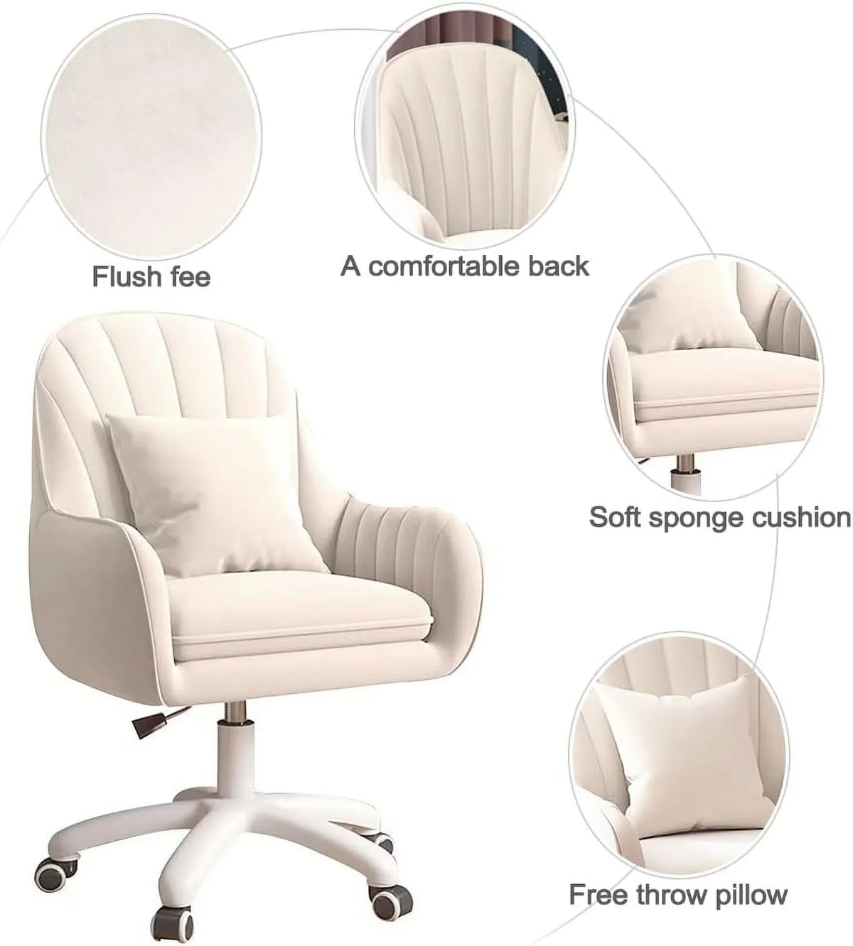 2026 NewHome Office Chair Computer Chair with Mid-Back Upholstered Modern Tufted Computer Task Chair Swivel Height Adjustable Velvet Accent Chair."White"