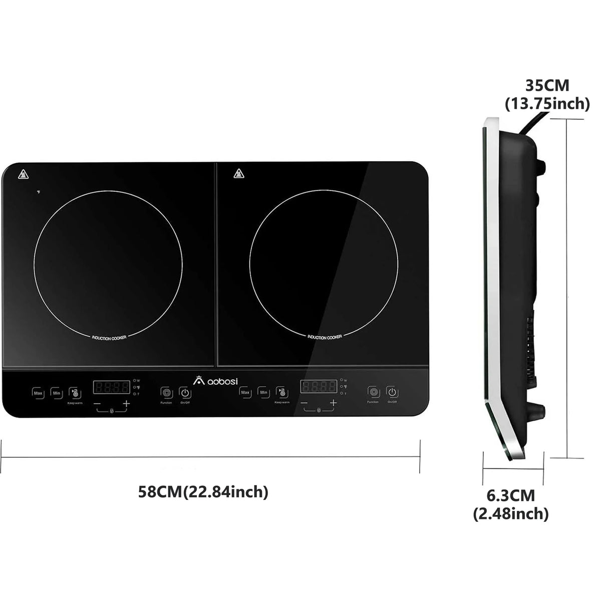 2026 NewAobosi Double Induction Cooktop with 2 Burners, 1800W Electric Stove Cooktop with Sensor Touch, 10 Temperature 9 Power Settings