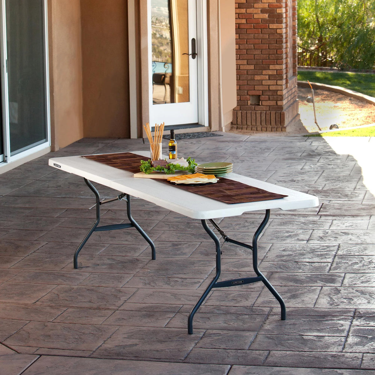 Lifetime 8 Foot Fold-in-Half Rectangle Table, Indoor/Outdoor Commercial Grade, White Granite (280270)