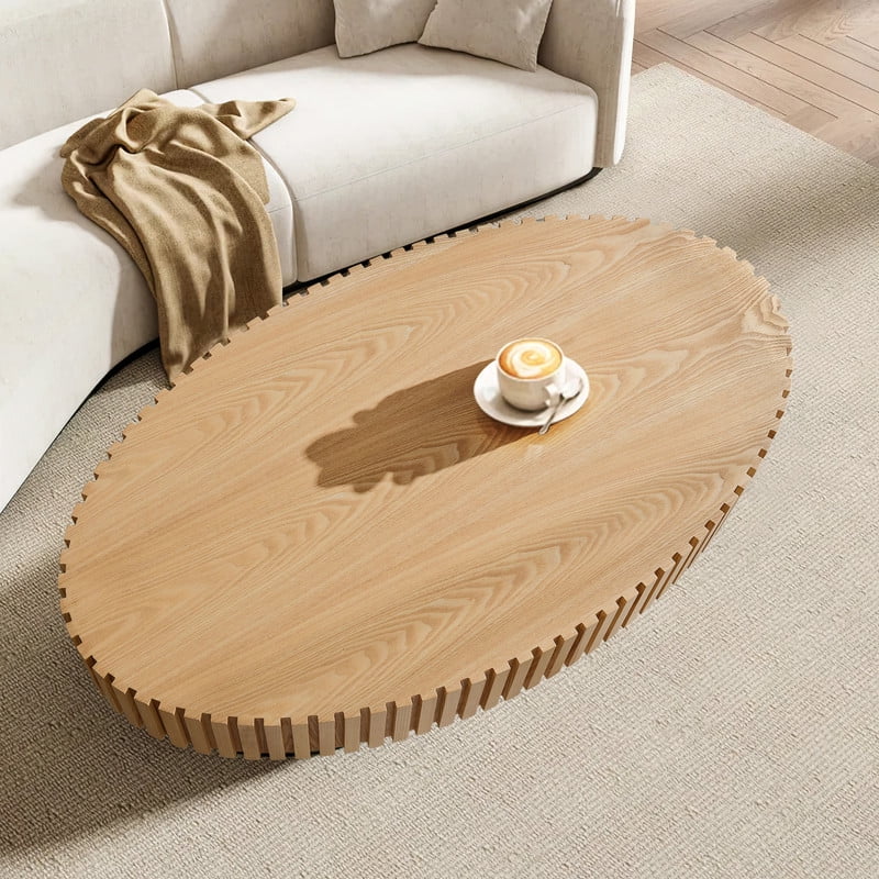 2026 NewFFH 43.7 inch Oval Coffee Table for Living Room,Handcraft Rustic Corner Coffee Table Nature Wood Relief Sturdy Pedestal for Apartmen,Side Table Centre Table,Nature Wood