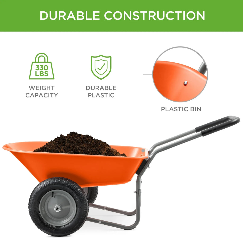 2026 NewBest Choice Products Dual-Wheel Home Wheelbarrow Yard Garden Cart for Lawn, Construction - Green