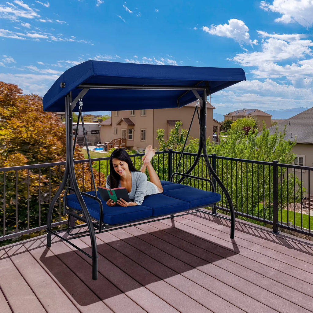 2026 NewArlopu 3 Person Porch Swing Outdoor Converting Canopy Swing Glider with Canopy