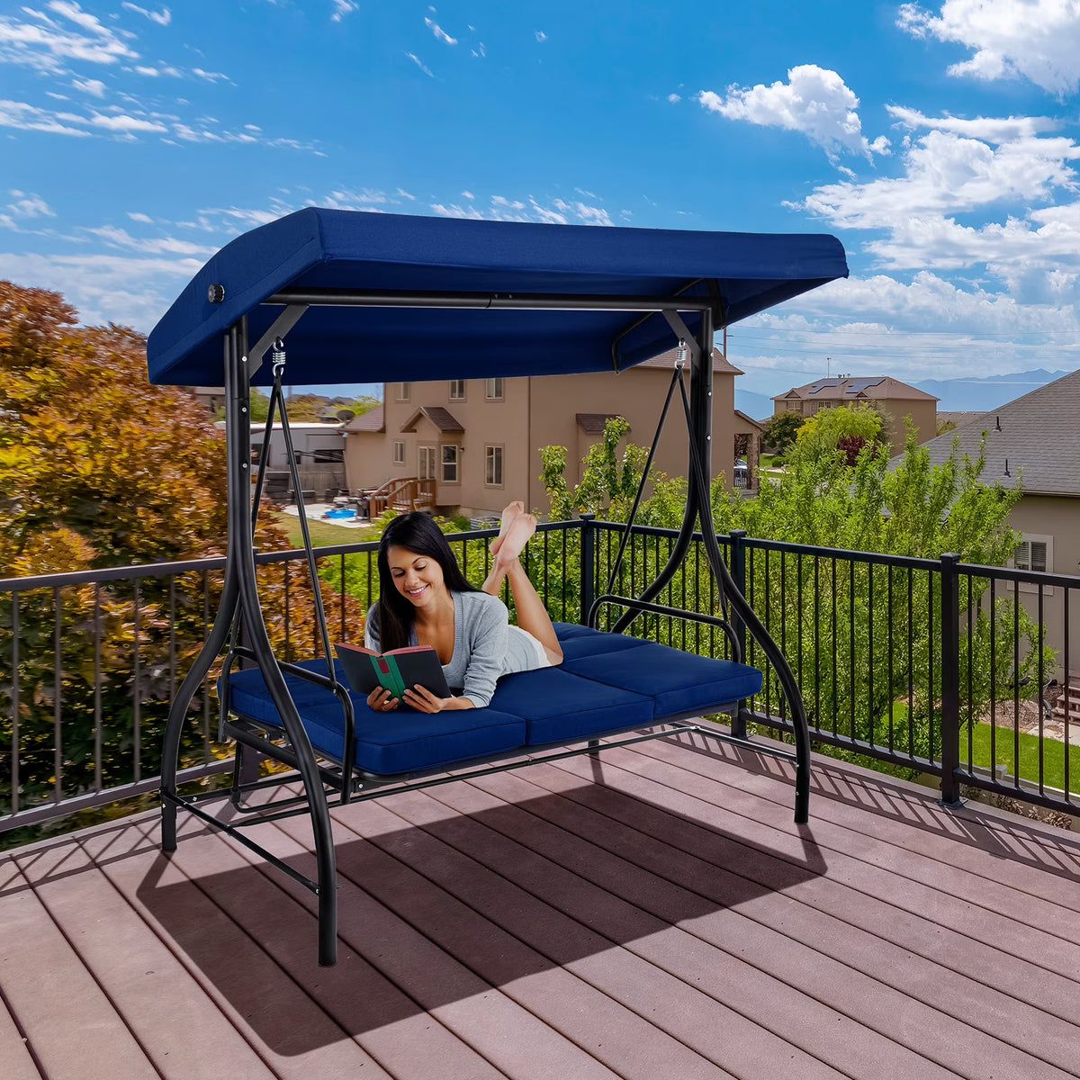 2026 NewArlopu 3 Person Porch Swing Outdoor Converting Canopy Swing Glider with Canopy