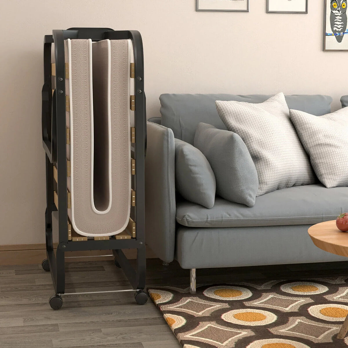 2026 NewGymax Folding Bed w/ Memory Foam Mattress Rollaway Metal Guest Bed Sleeper Made in Italy