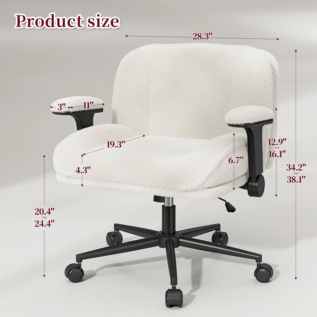 2026 NewRomorgniz Criss Cross Chair with Adjustable Arms & Lumbar Support Office Chair with Reclining Back, Thick Cushion & Wheels for Office, Gaming, Reading, Vanity, Off-White