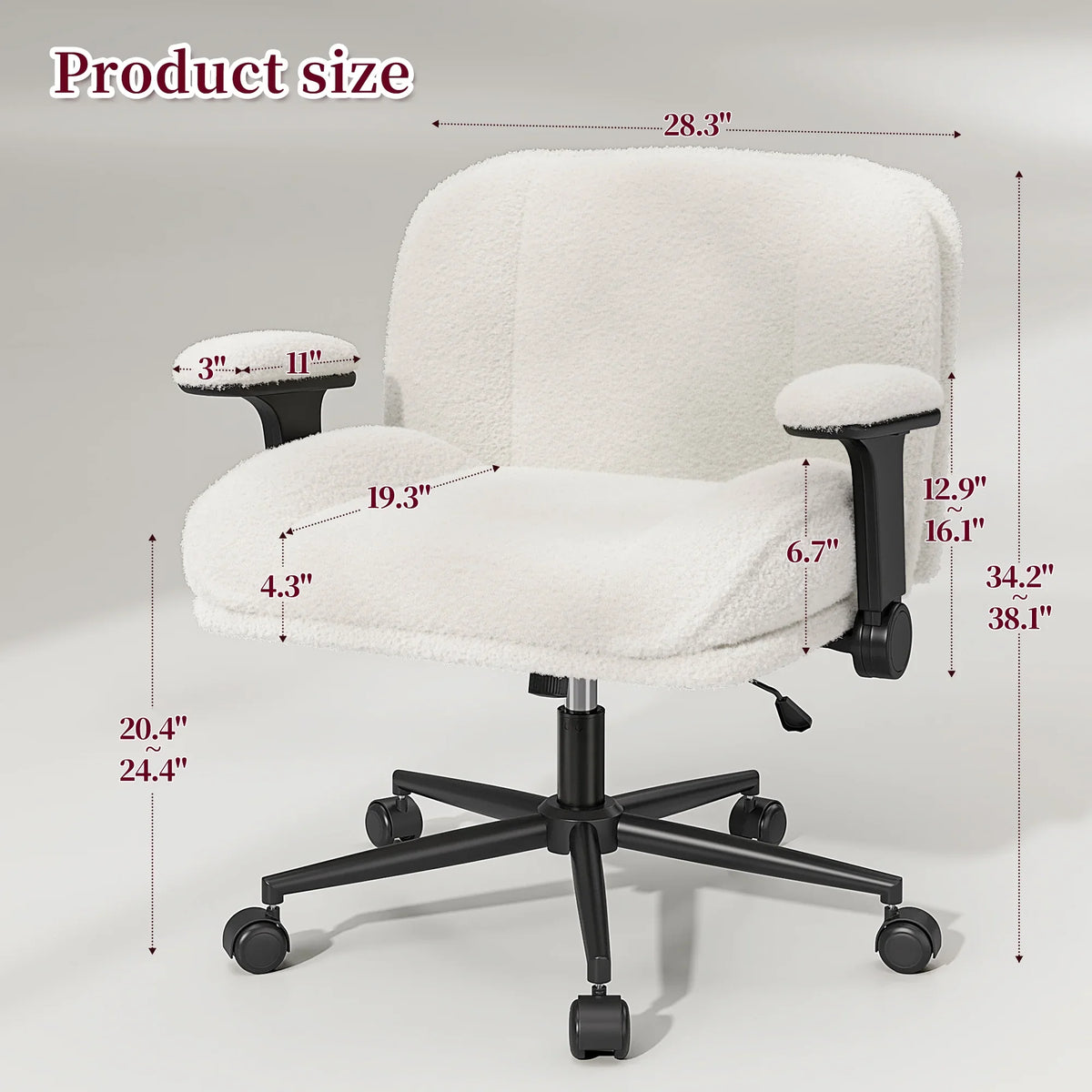 2026 NewRomorgniz Criss Cross Chair with Adjustable Arms & Lumbar Support Office Chair with Reclining Back, Thick Cushion & Wheels for Office, Gaming, Reading, Vanity, Off-White