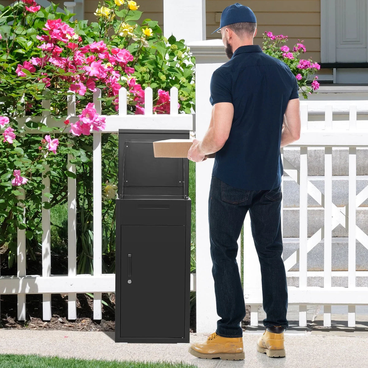2026 NewAECOJOY Package Delivery Boxes for Outside Parcel Drop Box Outdoor Storage Box Wall Mounted Express Mail Package Delivery Box 17" x 16" x 38.3" Black