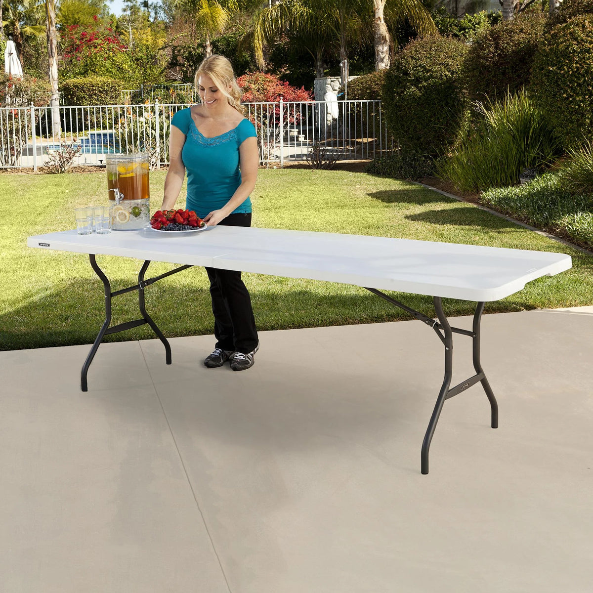 Lifetime 8 Foot Fold-in-Half Rectangle Table, Indoor/Outdoor Commercial Grade, White Granite (280270)