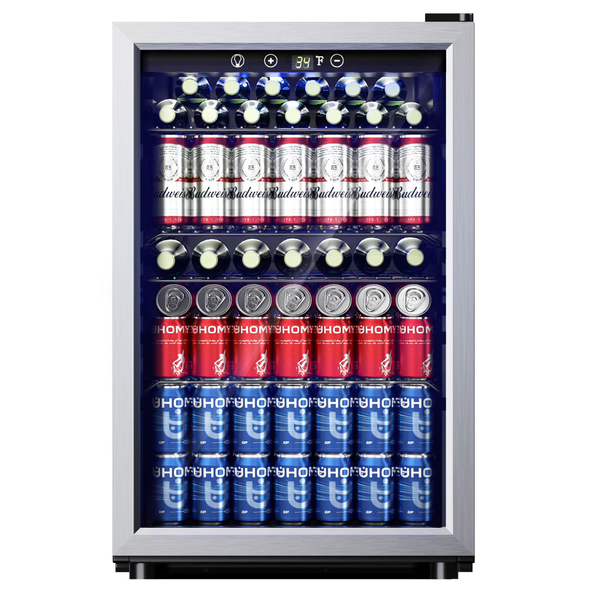 2026 NewEUHOMY 145 Can Beverage Refrigerator and Mine Cooler with Glass Door with Adjustable Shelves