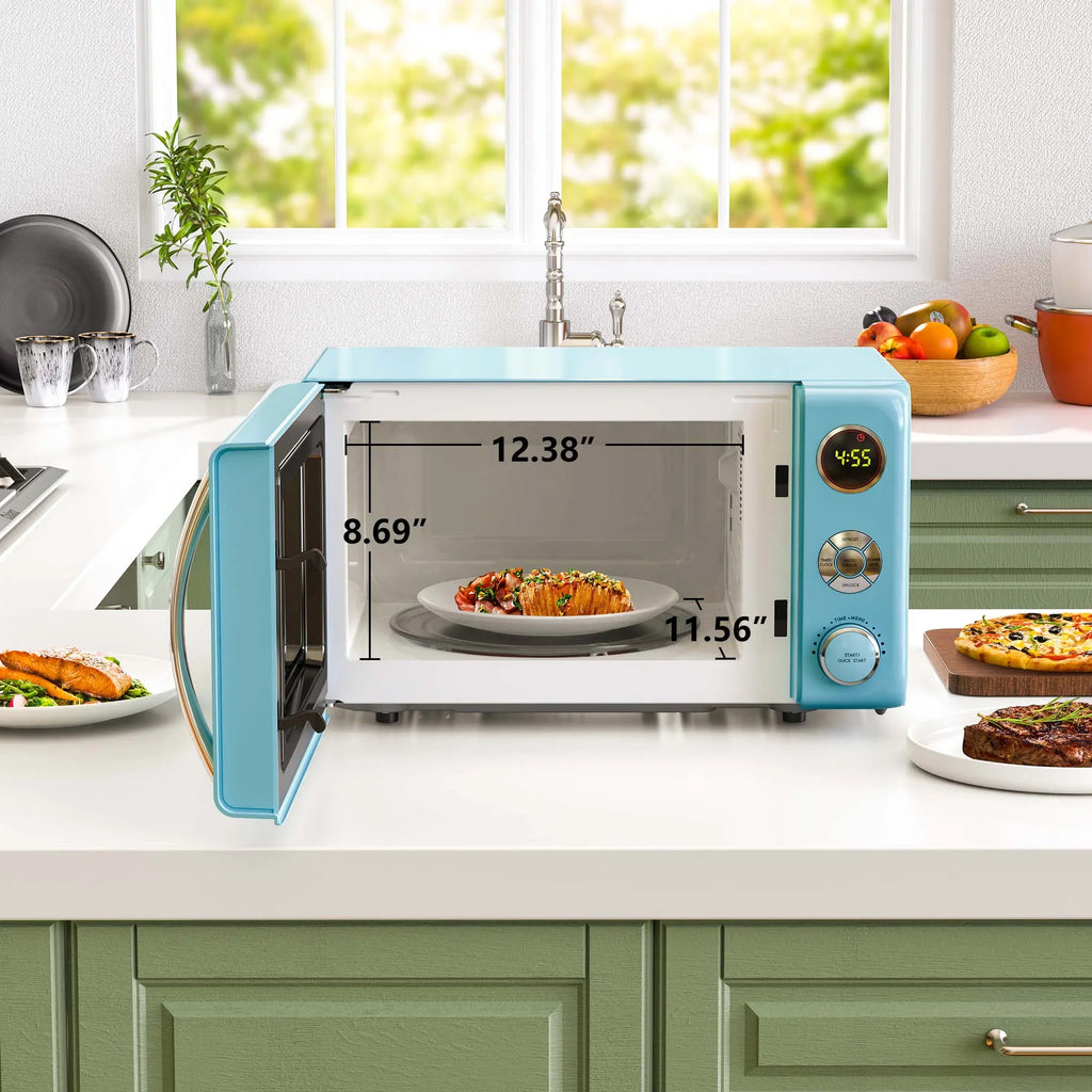 2026 NewGalanz 0.7 Cu ft Retro Countertop Microwave Oven, 700 Watts, Blue, New