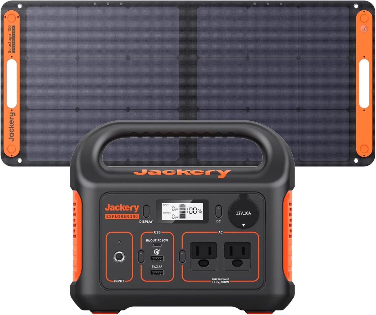 Jackery Portable Power Station Explorer 300 with 5m Extension Cord, 285Wh Backup Lithium Battery, Solar Generator for Outdoors Camping, Travel, Hunting, Blackout