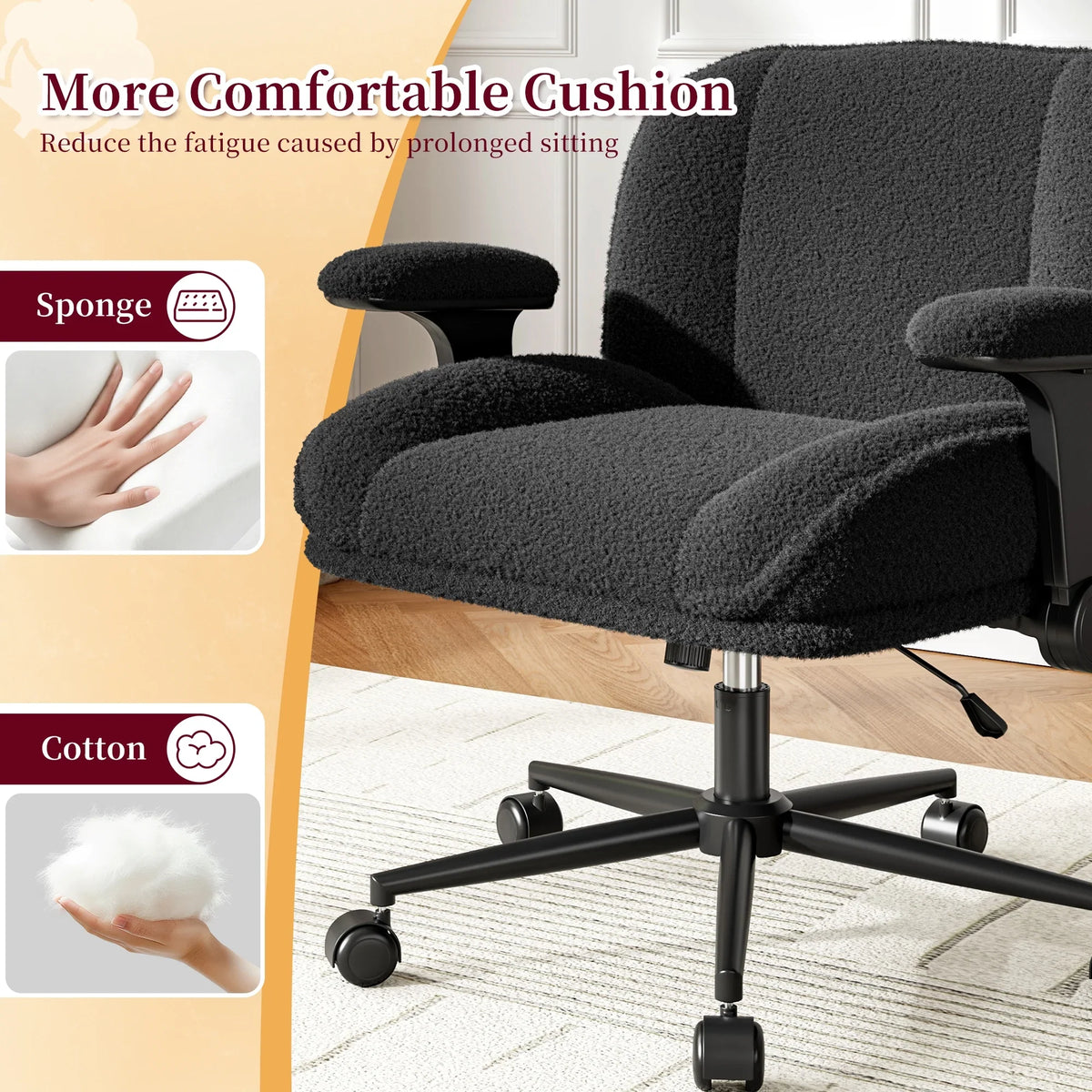 2026 NewRomorgniz Criss Cross Chair with Adjustable Arms & Lumbar Support Office Chair with Reclining Back, Thick Cushion & Wheels for Office, Gaming, Reading, Vanity, Off-White