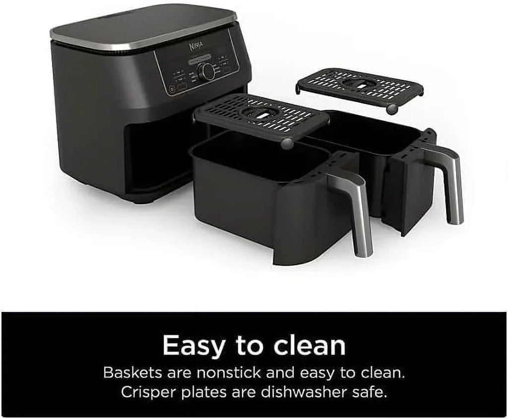 2026 NewNinja Foodi 8 qt 2-Basket Air Fryer, Black - DualZone Technology, Smart Finish