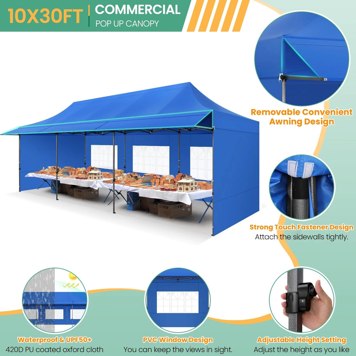 COBIZI 10x20 Pop Up Canopy Heavy Duty Party Tent with Removable Awning and Sidewalls,Easy Up Outdoor Wedding Canopy,Gazebo All Season Windproof&Waterproof with Roller Bag UPF 50+,Black