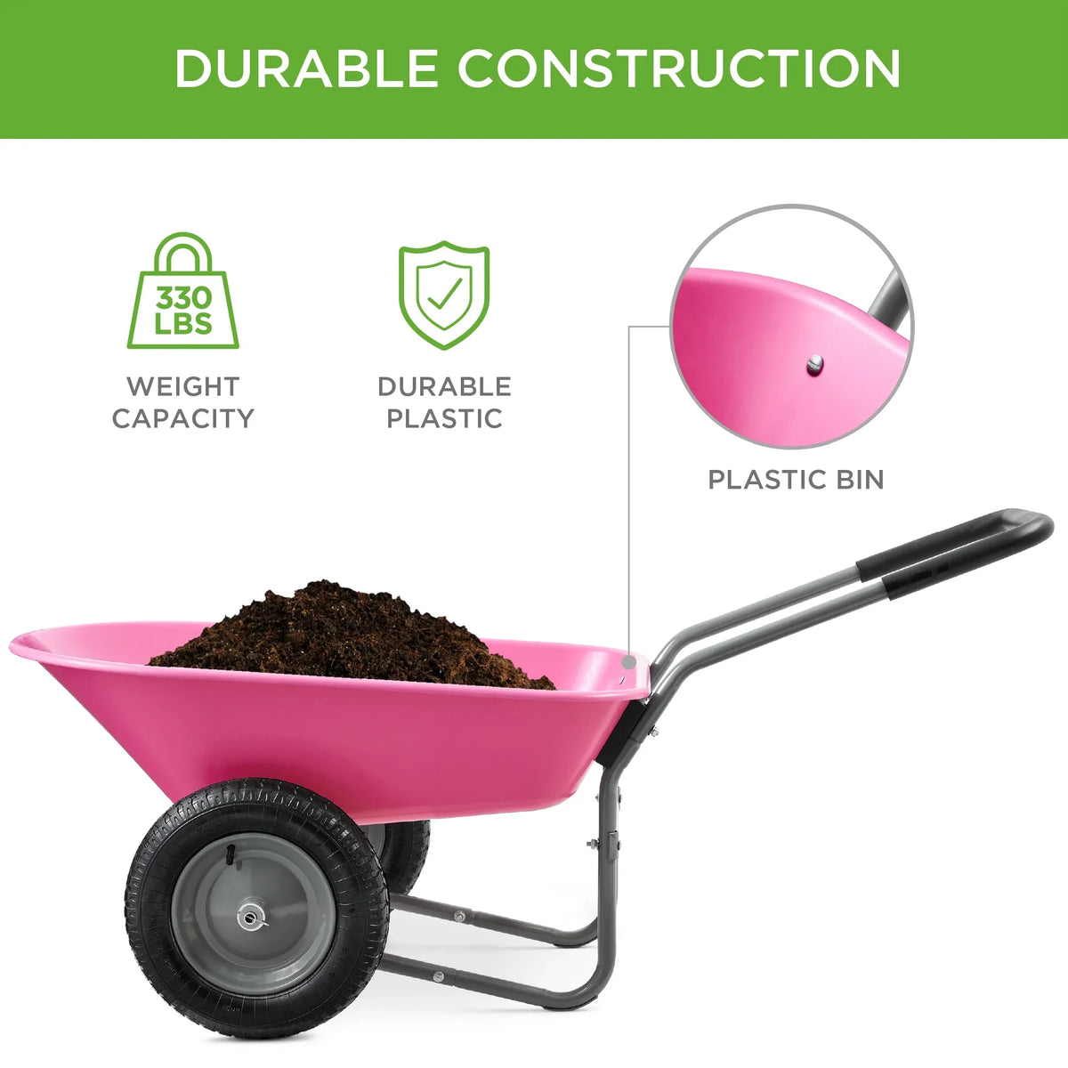 2026 NewBest Choice Products Dual-Wheel Home Wheelbarrow Yard Garden Cart for Lawn, Construction - Green