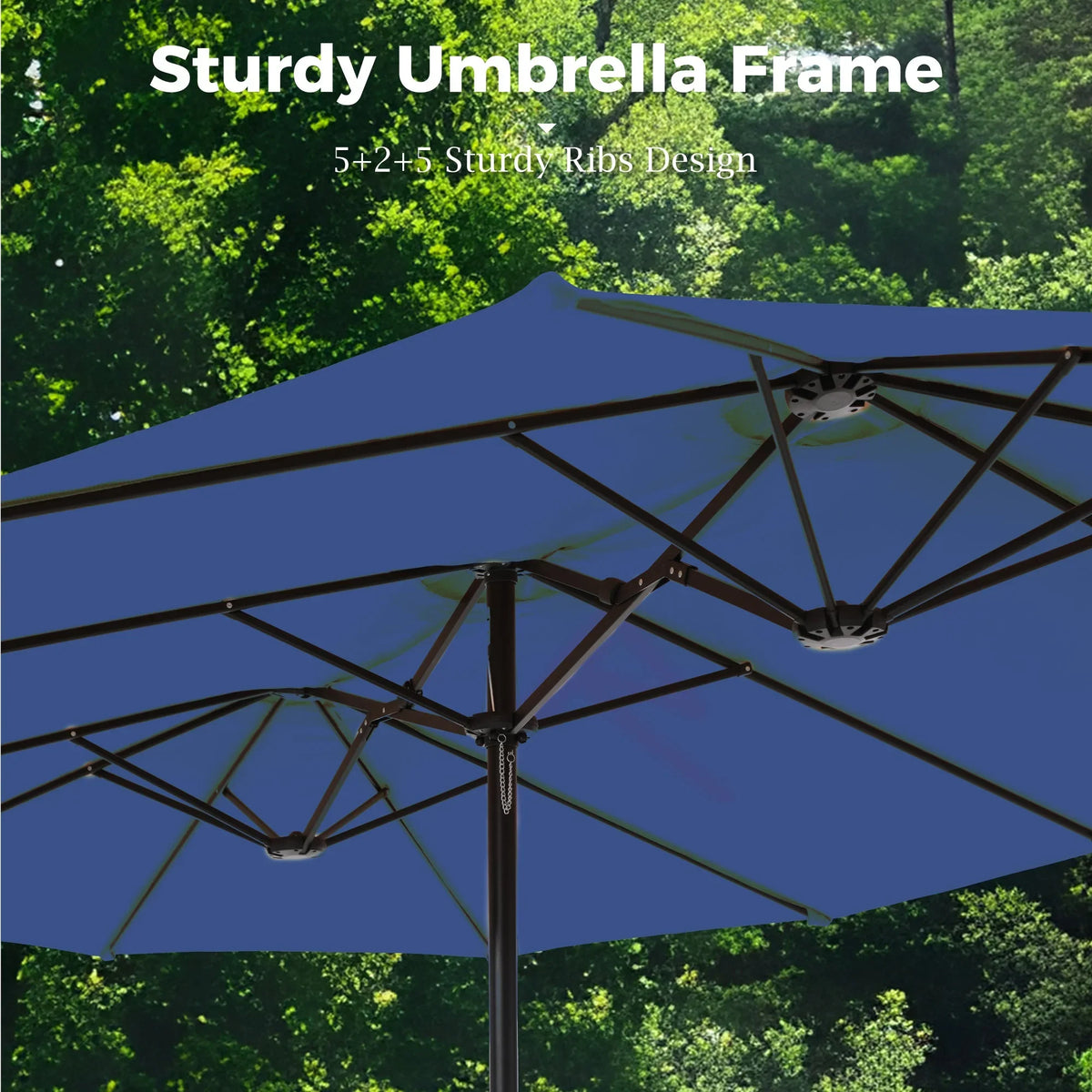2026 NewAlpha Joy 15ft Outdoor Patio Umbrella Extra-Large Double-Sided Garden Umbrella with Crank Handle and Base - Smoky Gray