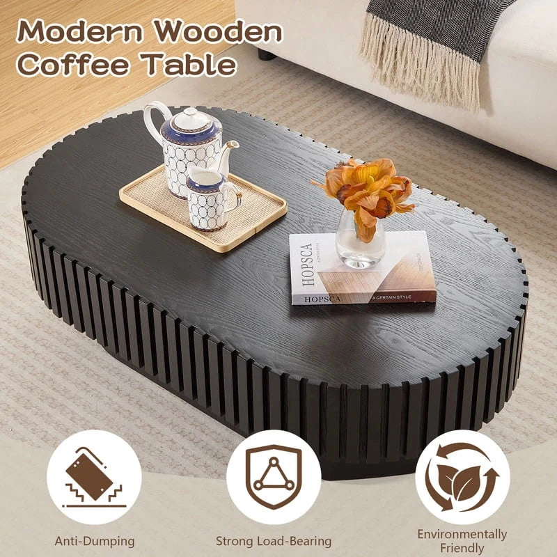 2026 NewFFH 43.7 inch Oval Coffee Table for Living Room,Handcraft Rustic Corner Coffee Table Nature Wood Relief Sturdy Pedestal for Apartmen,Side Table Centre Table,Nature Wood