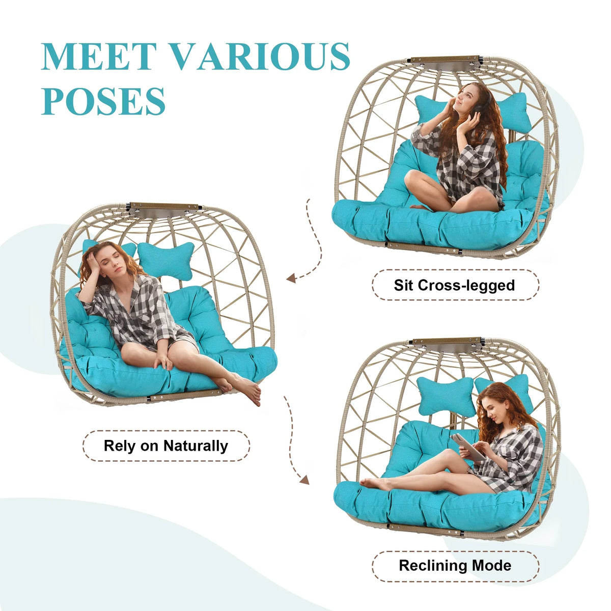 2026 NewRADIATA Double Wicker Egg Swing Chair with Stand, 2-Person Hanging Egg Chair for Indoor/Outdoor, 700lbs Capacity, Thick Cushions & Headrest,Sturdy Metal Frame"Dark Gray