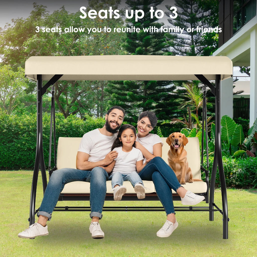 2026 NewArlopu 3 Person Porch Swing Outdoor Converting Canopy Swing Glider with Canopy