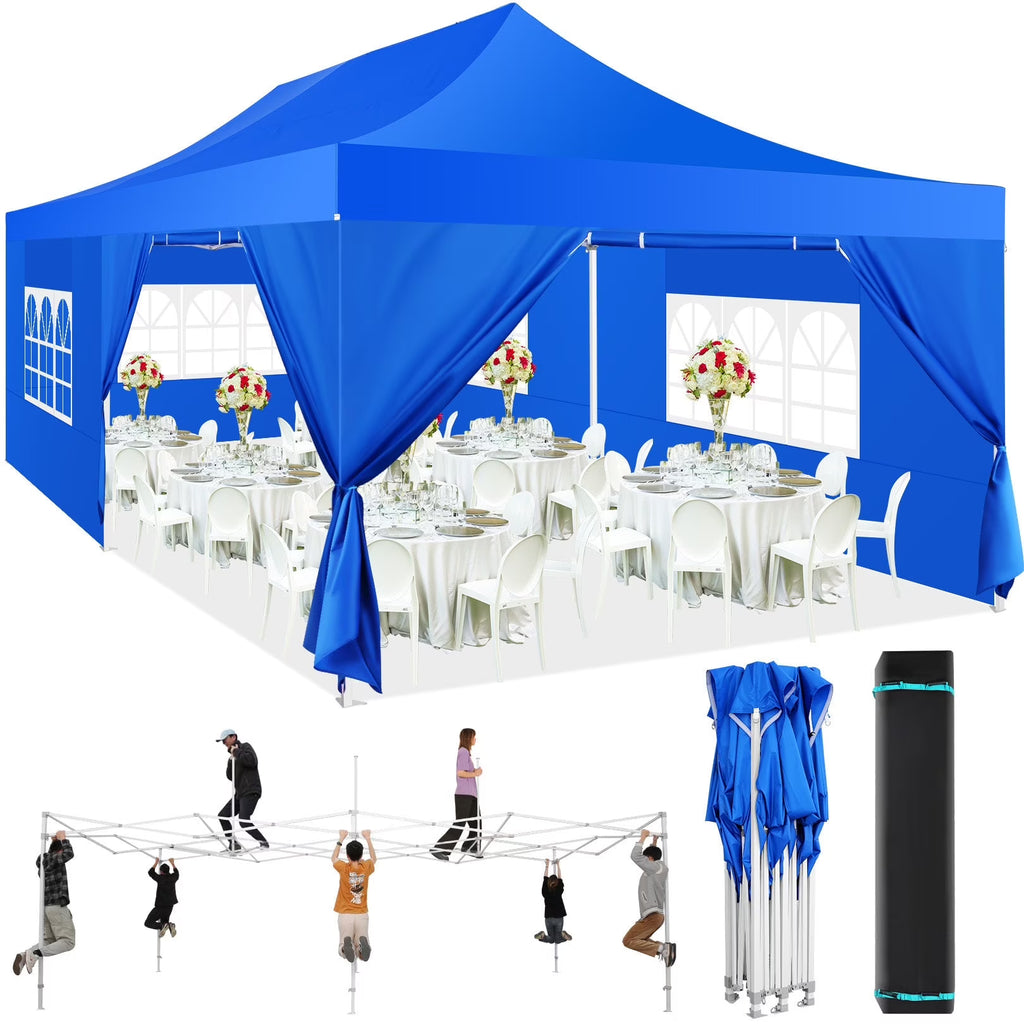 HOTEEL 10x20 Pop up Canopy with 6 Sidewalls Commercial Heavy Duty Canopy UPF 50+ All Weather Waterproof Outdoor Wedding Party Tents Gazebo with Roller Bag, Khaki