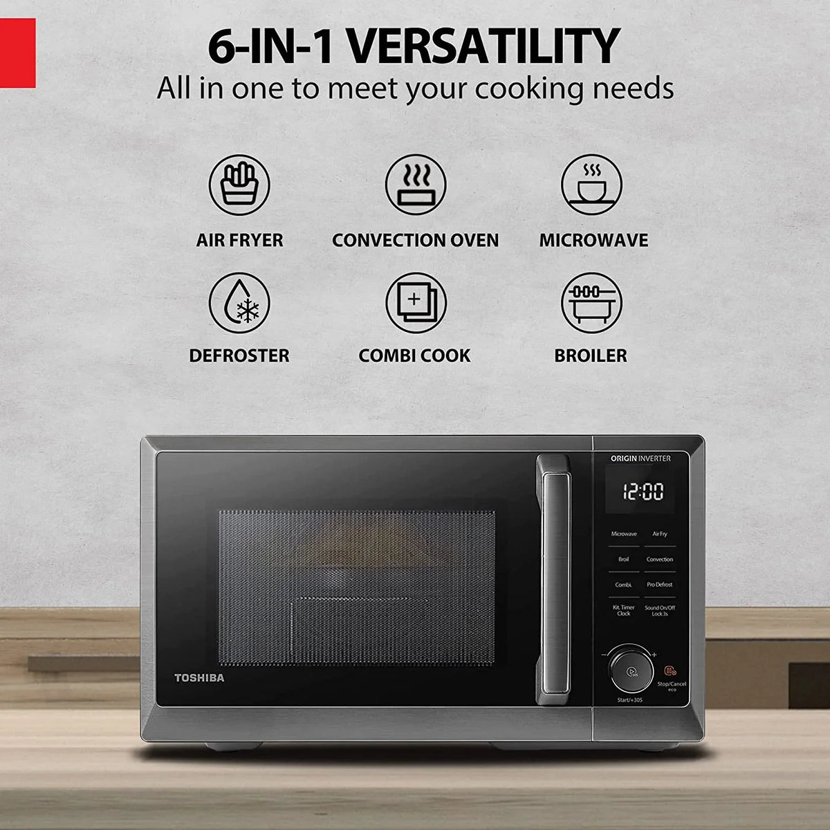 2026 NewTOSHIBA 7-in-1 Countertop Microwave Oven Air Fryer Combo, Inverter, Convection, Broil, Speedy Combi, Even Defrost, Humidity Sensor, Mute Function, 27 Auto Menu&47 Recipes, 1.0 cu.ft/30QT, 1000W